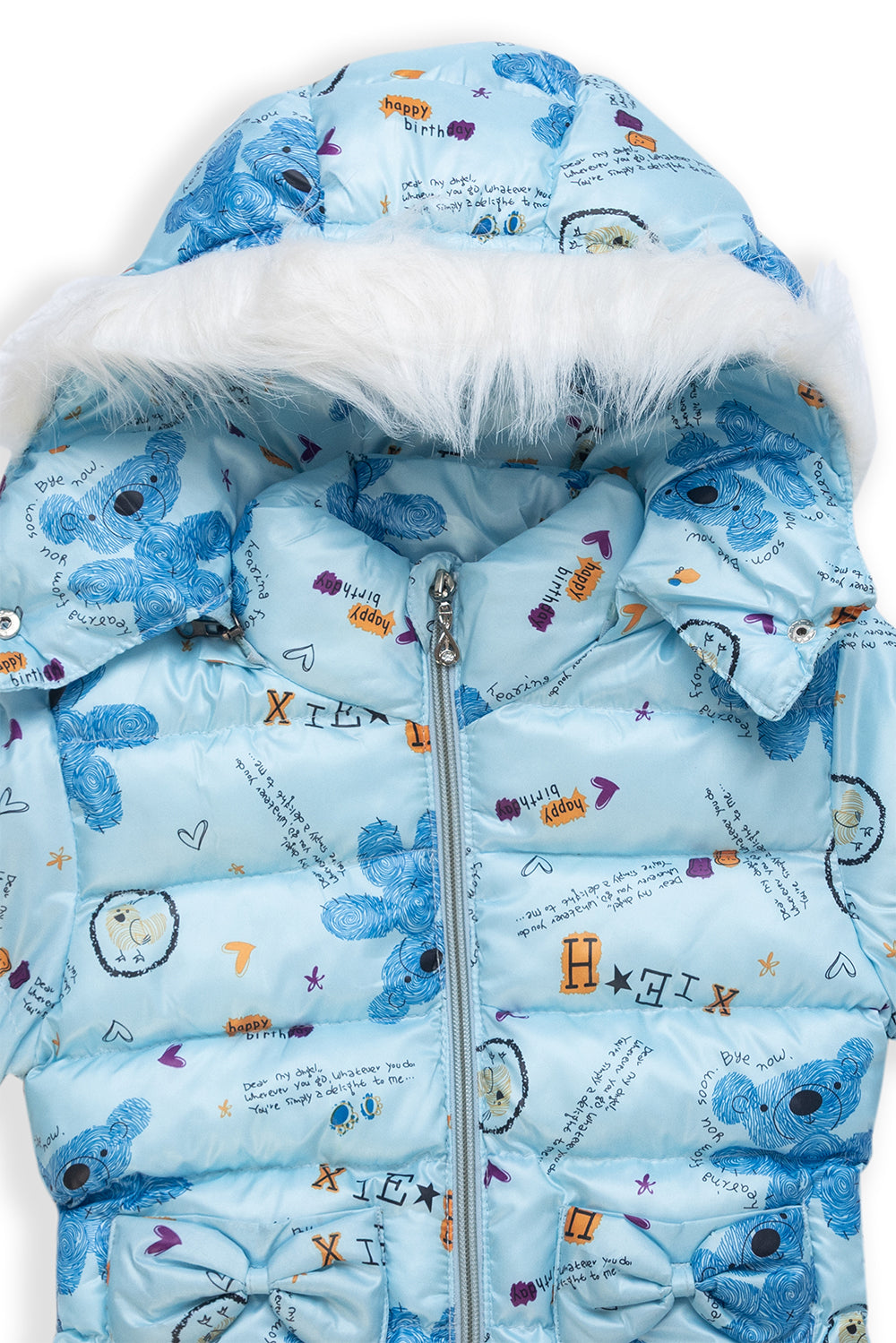 SnowBunny Winter Puffer Jacket with Faux-Fur Hood for baby girls