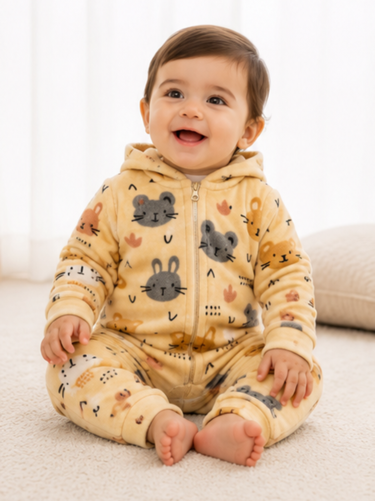 Zipper Cozy Romper - Cat Print
