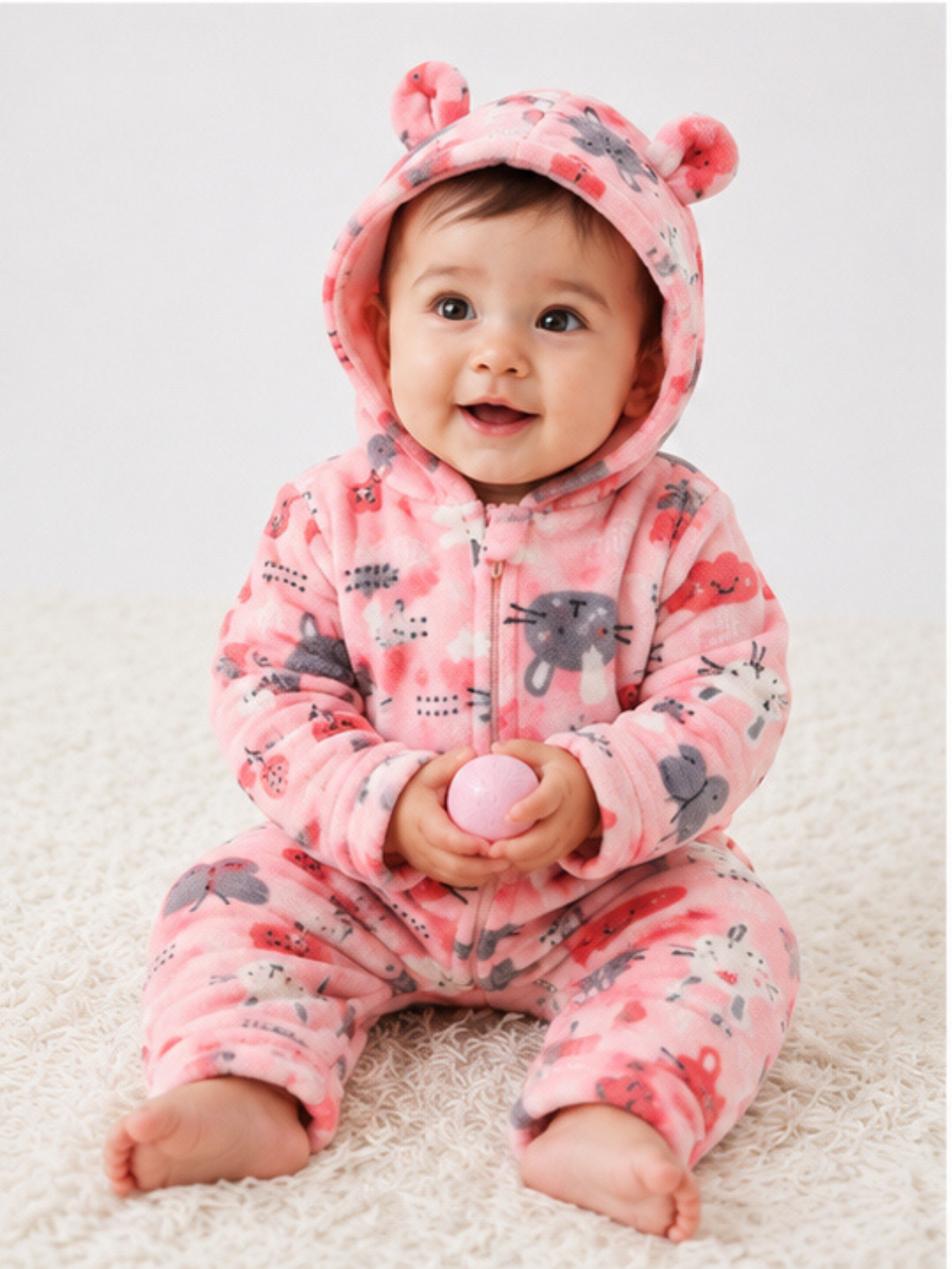 Zipper Cozy Romper - Cat Print