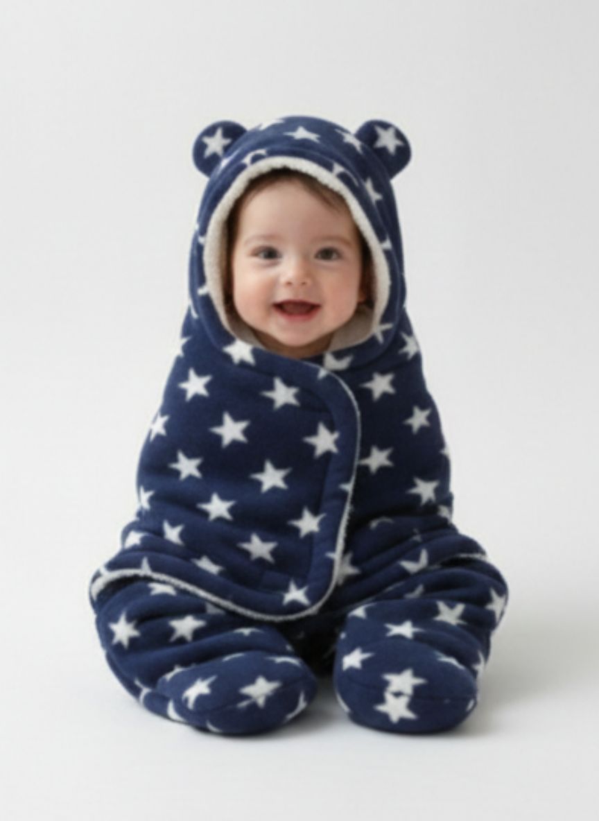 Soft Plush Winter Hooded Star Print Swaddle for Newborns