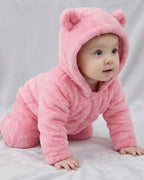 BabyZone Cozy Bear Hooded Plush Baby Romper