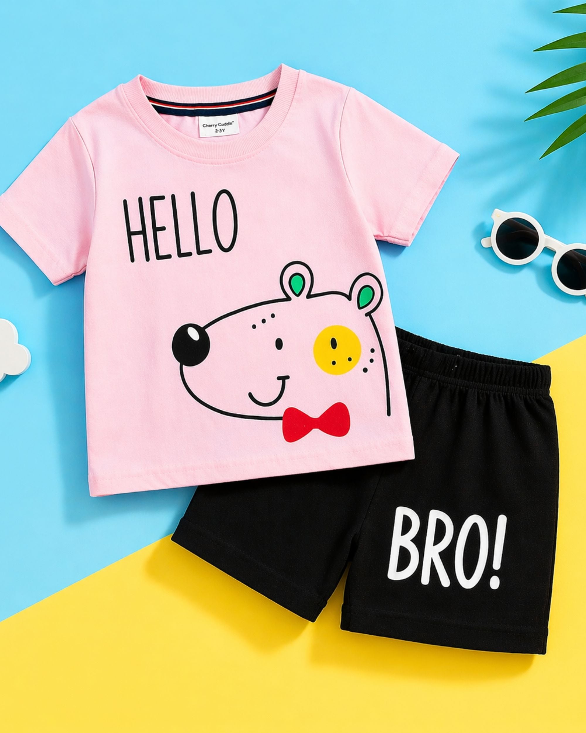 Soft Cotton Bear Printed Baby Wear T-Shirt & Shorts Set