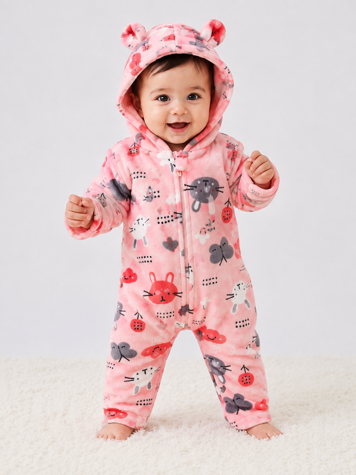 Zipper Cozy Romper - Cat Print