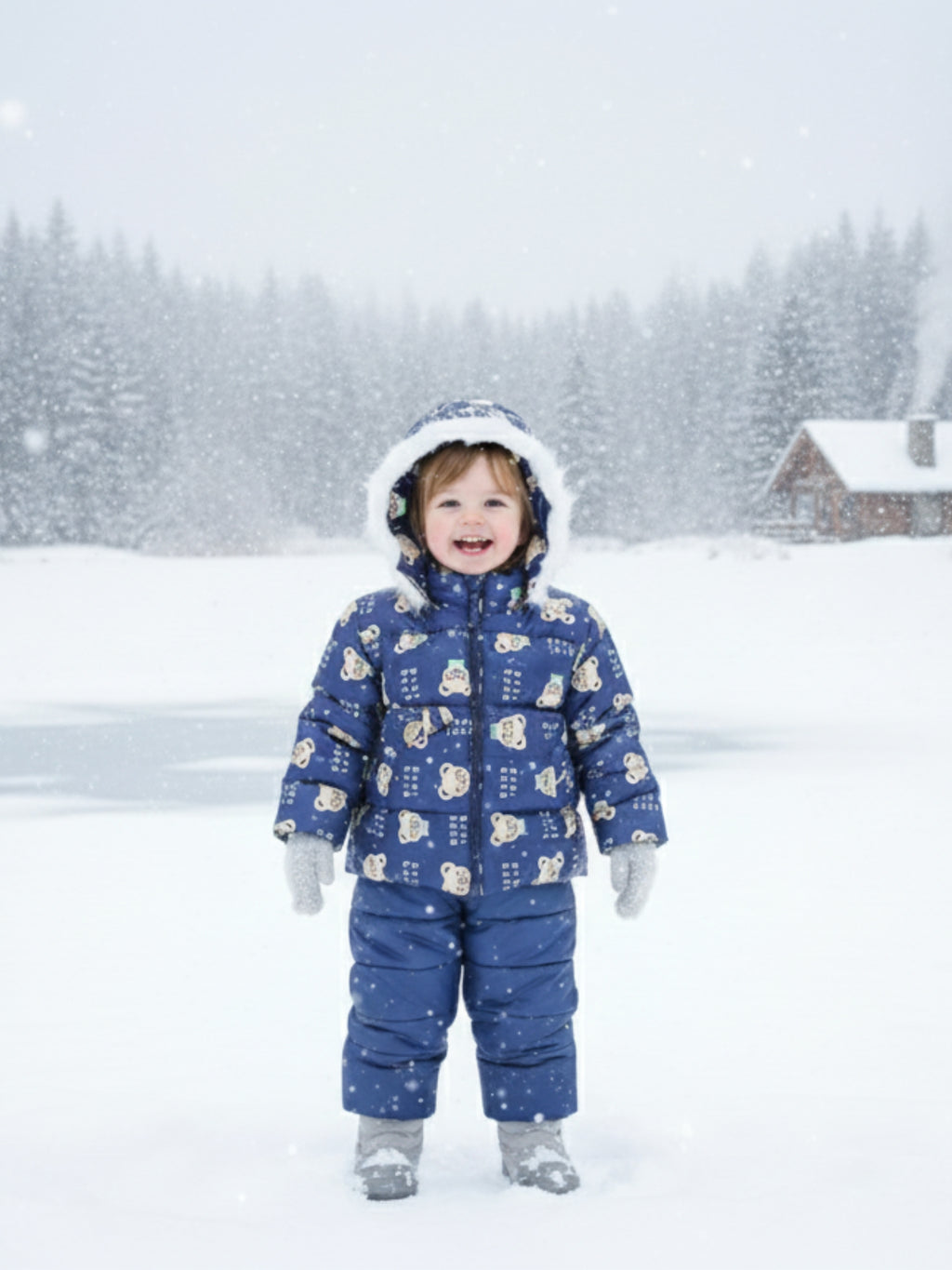 SnowBunny Winter Puffer Jacket with Faux-Fur Hood for baby girls
