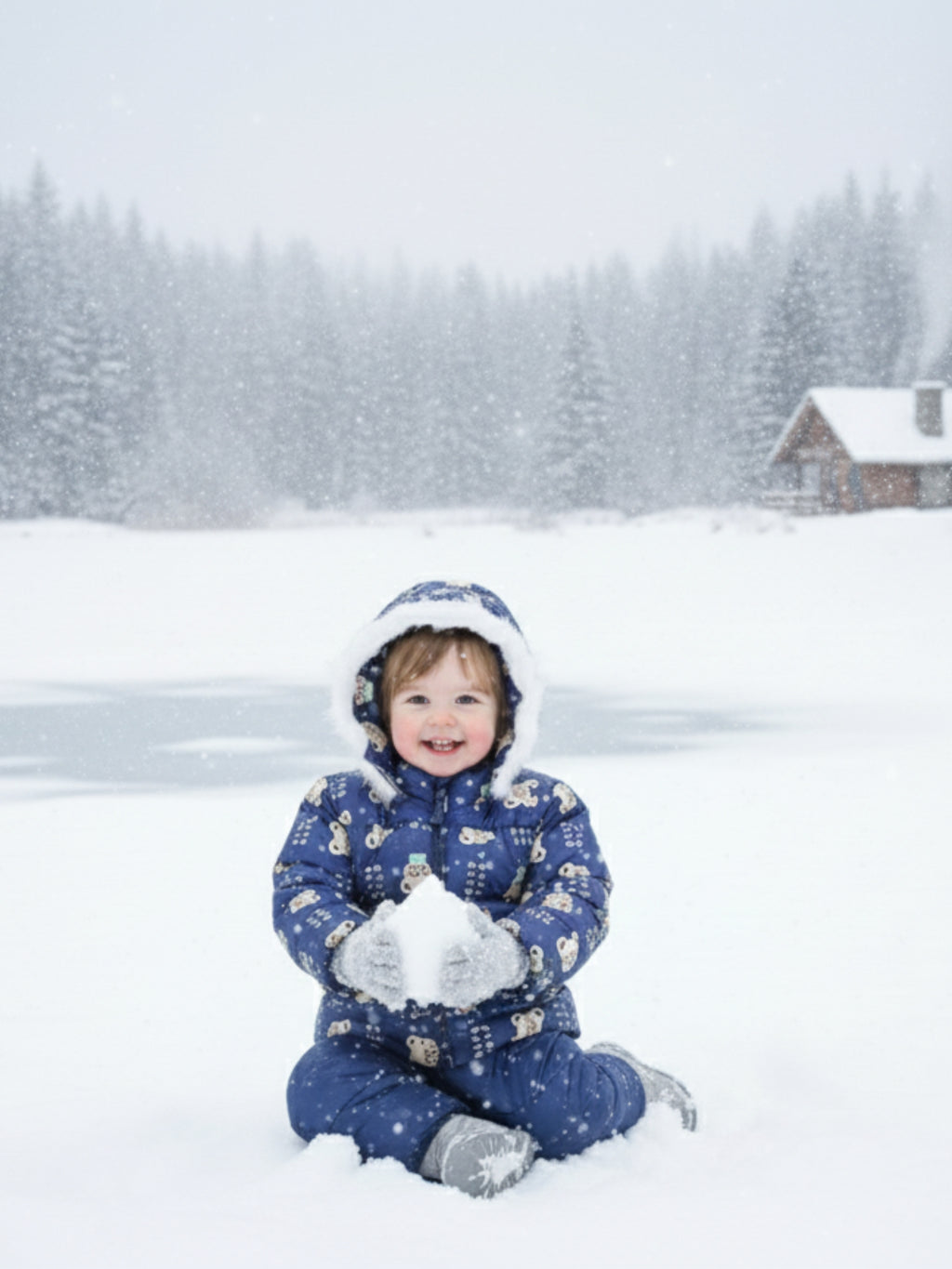 SnowBunny Winter Puffer Jacket with Faux-Fur Hood for baby girls
