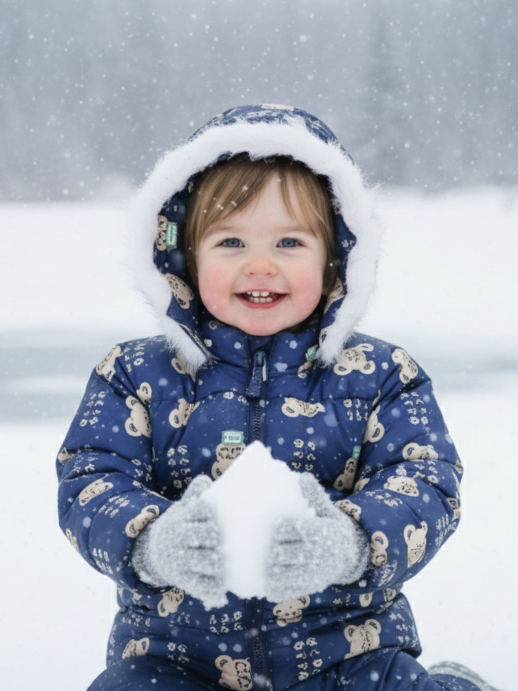SnowBunny Winter Puffer Jacket with Faux-Fur Hood for baby girls