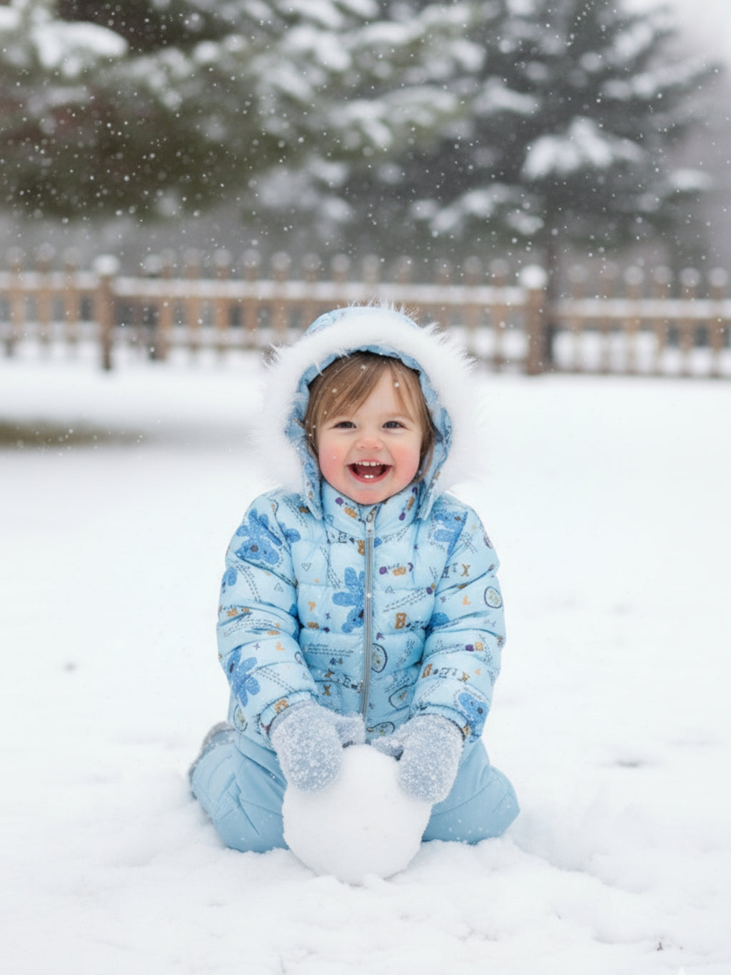SnowBunny Winter Puffer Jacket with Faux-Fur Hood for baby girls