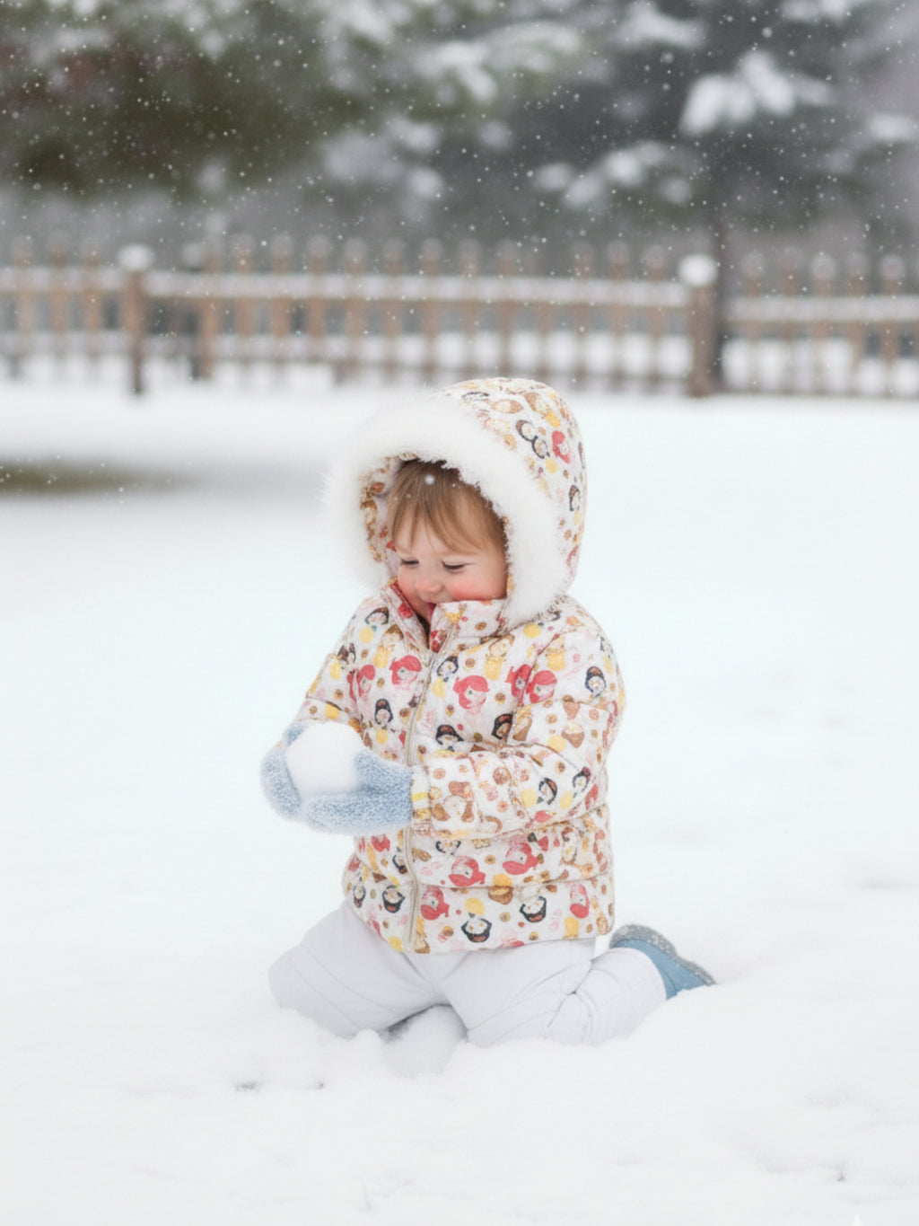 SnowBunny Winter Puffer Jacket with Faux-Fur Hood for baby girls
