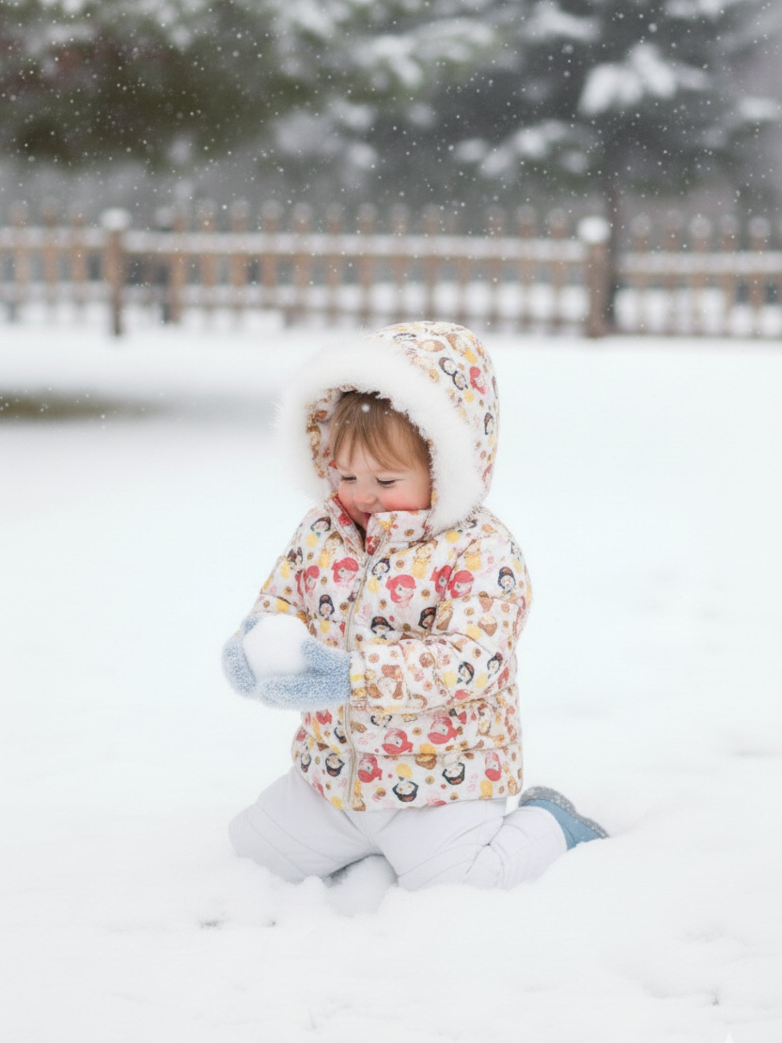 SnowBunny Winter Puffer Jacket with Faux-Fur Hood for baby girls