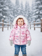 SnowBunny Winter Puffer Jacket with Faux-Fur Hood for baby girls