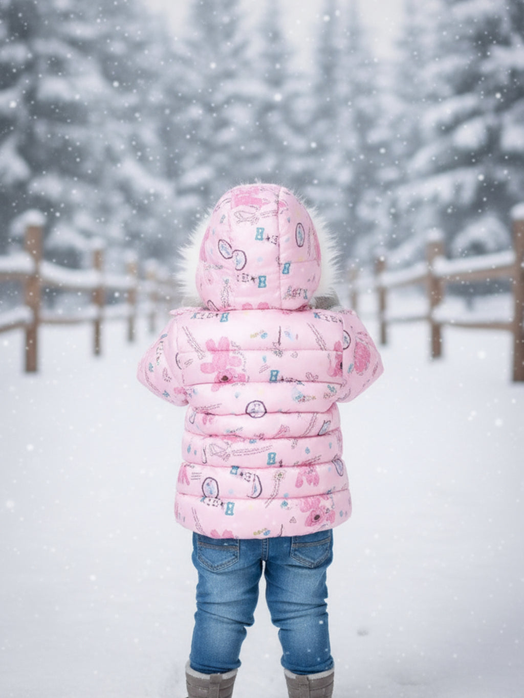 SnowBunny Winter Puffer Jacket with Faux-Fur Hood for baby girls