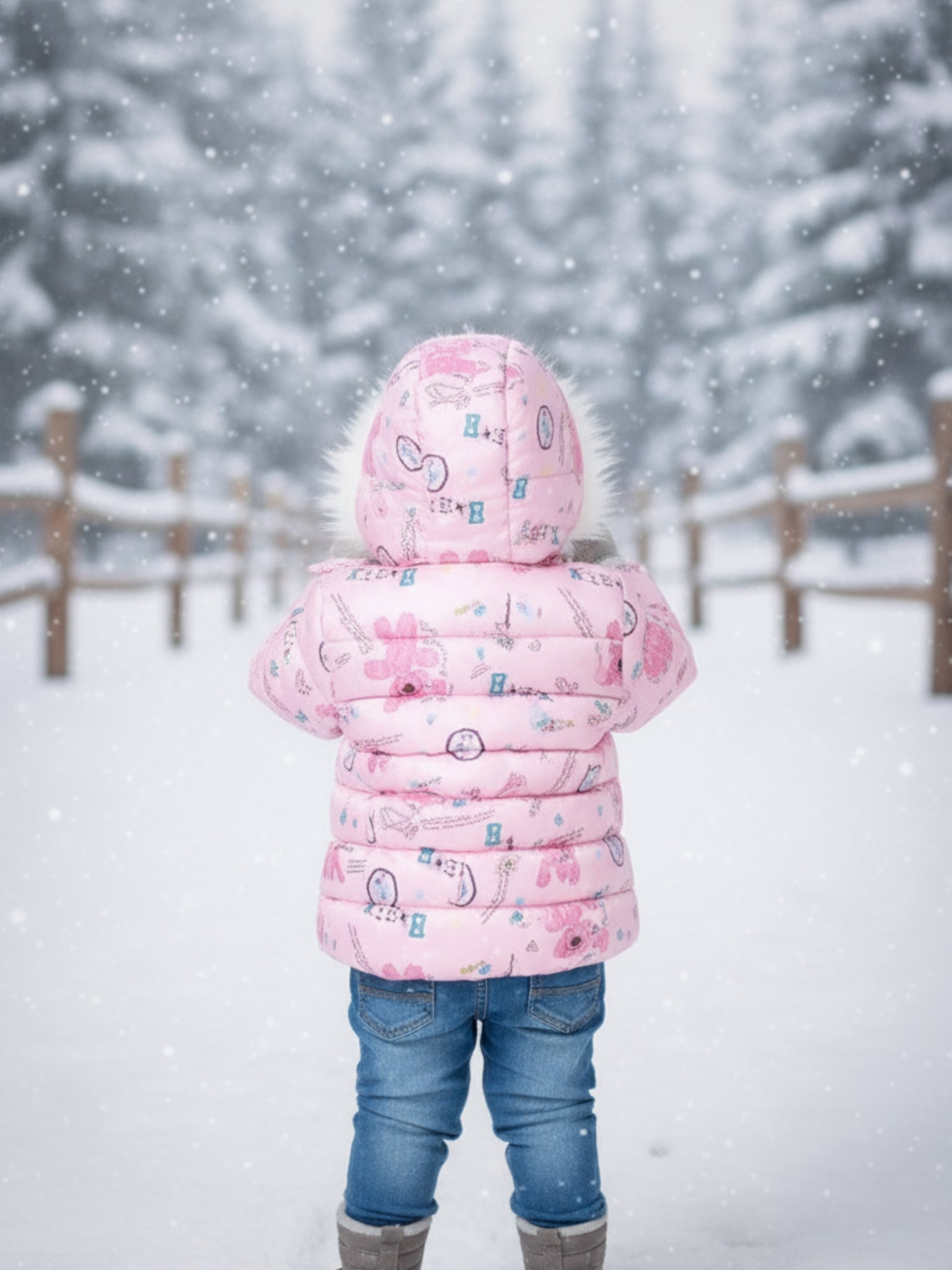SnowBunny Winter Puffer Jacket with Faux-Fur Hood for baby girls