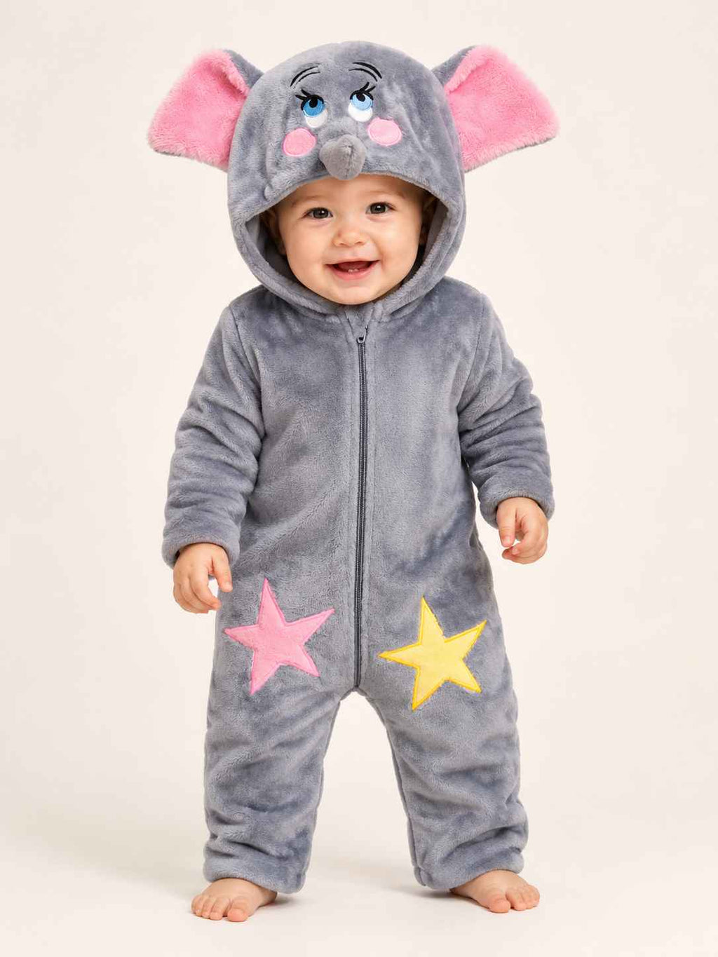 Warm & Cozy Elephant Hooded Plush Baby Romper