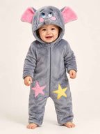 Warm & Cozy Elephant Hooded Plush Baby Romper