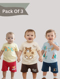 Pack Of 3 Printed Cotton T-shirt & Shorts Set For Baby