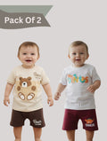 Pack Of 2 Printed Cotton T-shirt & Shorts Set For Baby