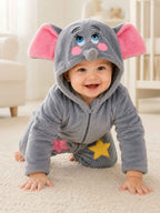 Warm & Cozy Elephant Hooded Plush Baby Romper