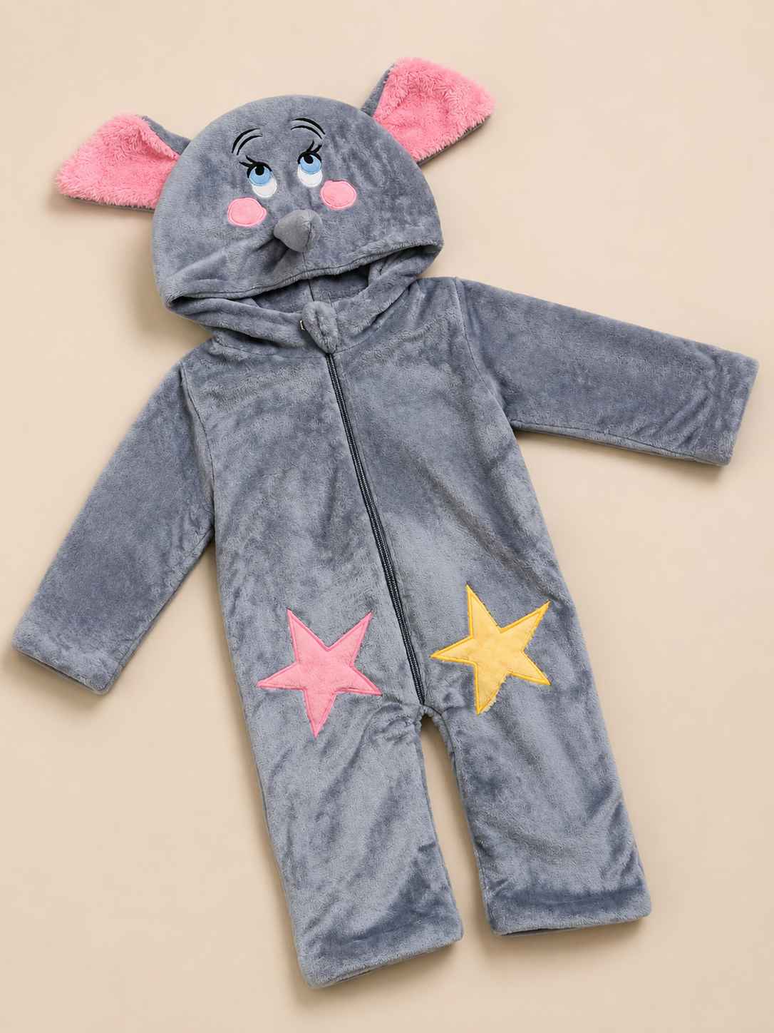 Warm & Cozy Elephant Hooded Plush Baby Romper