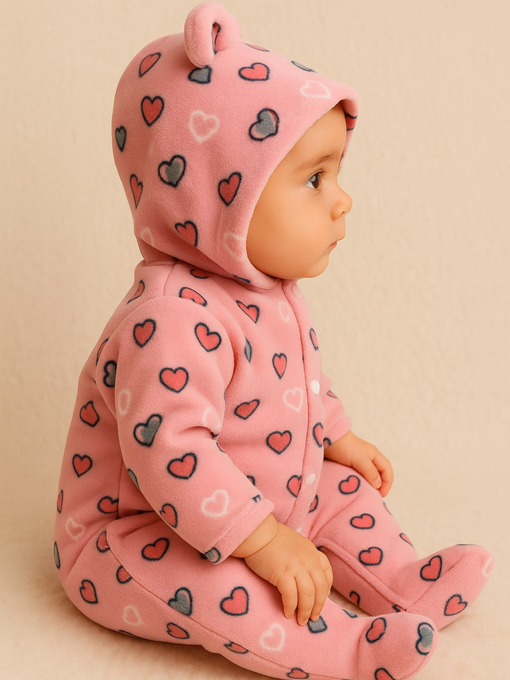 Zipper Cozy Romper - Heart Print