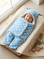 Soft Plush Winter Hooded Dot Print Swaddle for Newborns