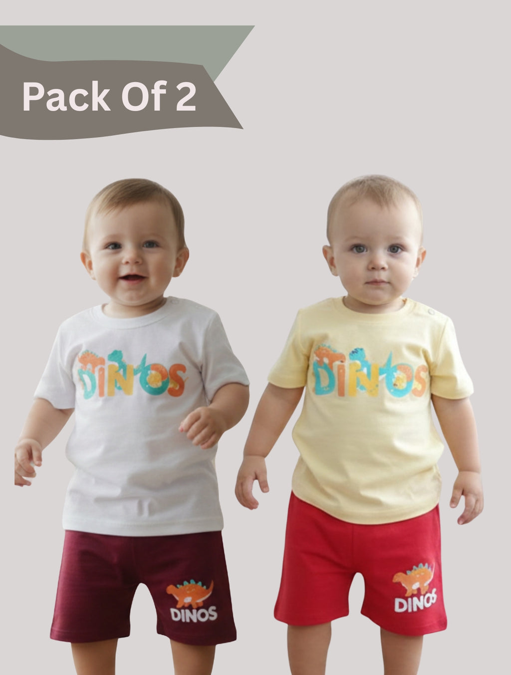 Pack Of 2 Printed Cotton T-shirt & Shorts Set For Baby