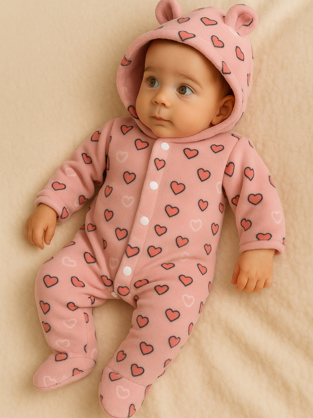 Zipper Cozy Romper - Heart Print