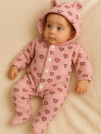 Zipper Cozy Romper - Heart Print