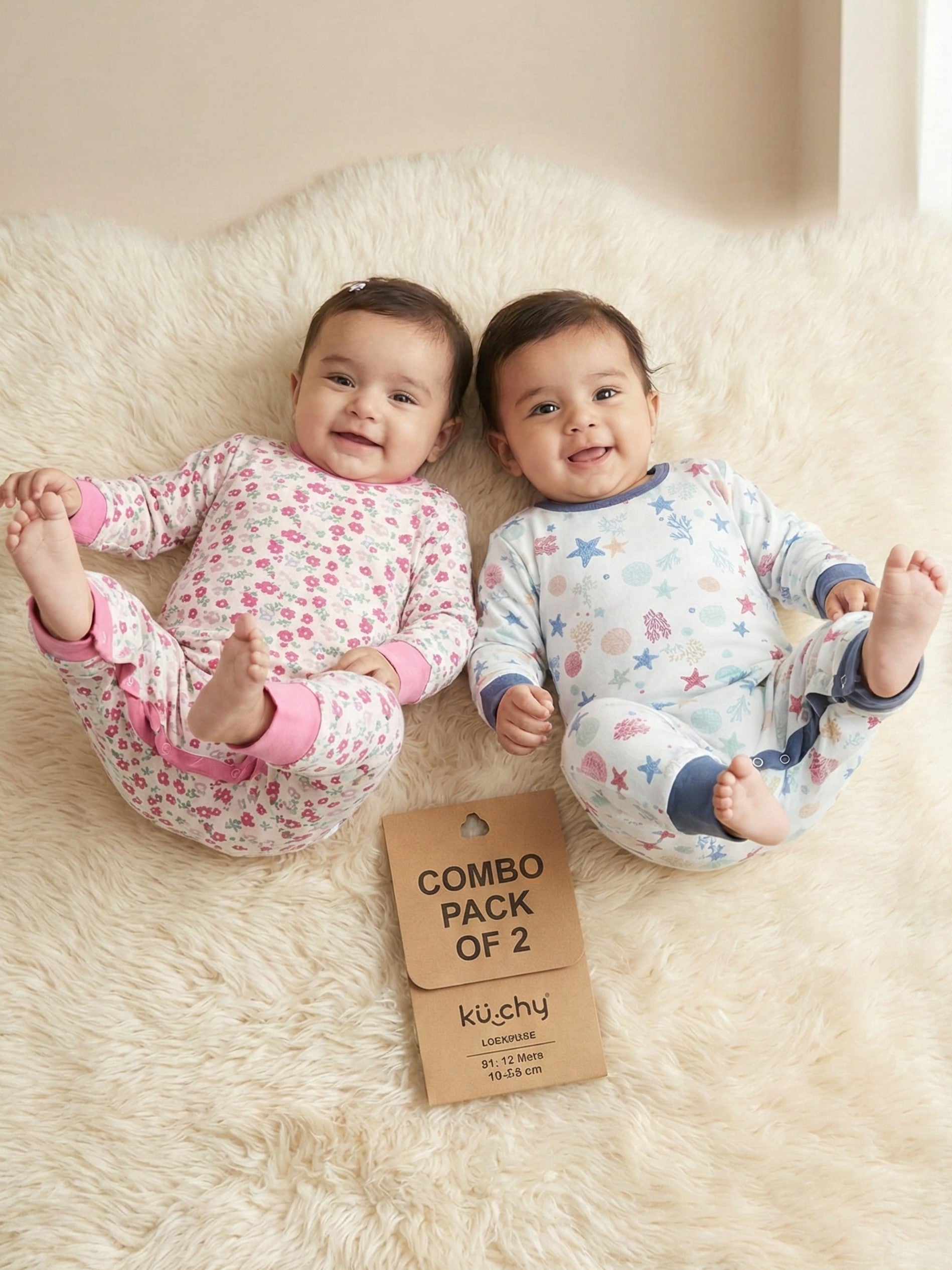 Kucci Full-sleeve, Printed Cotton Rompers (Pack of 2)