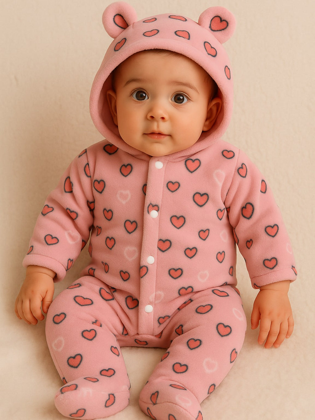 Zipper Cozy Romper - Heart Print