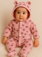 Zipper Cozy Romper - Heart Print