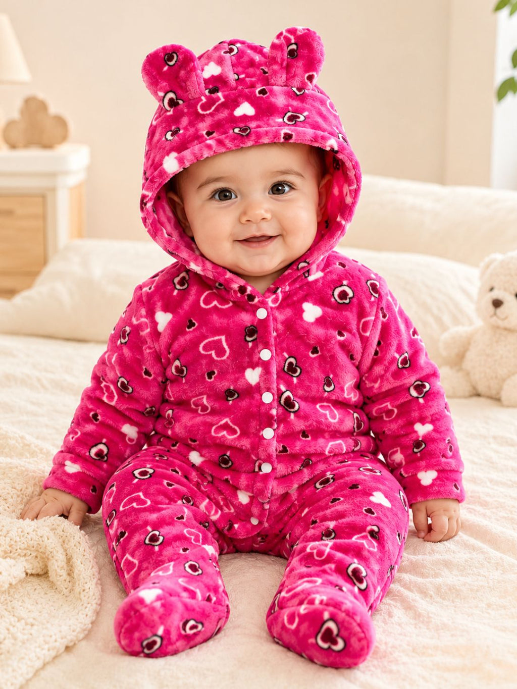 Zipper Cozy Romper - Heart Print