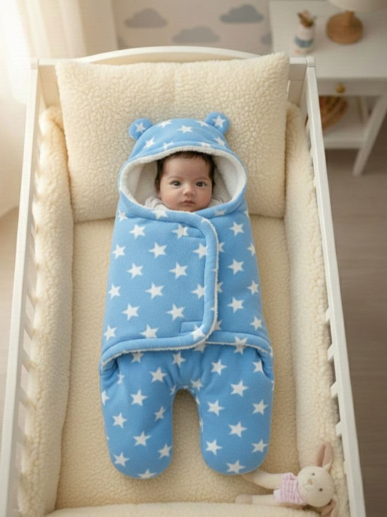 Soft Plush Winter Hooded Star Print Swaddle for Newborns