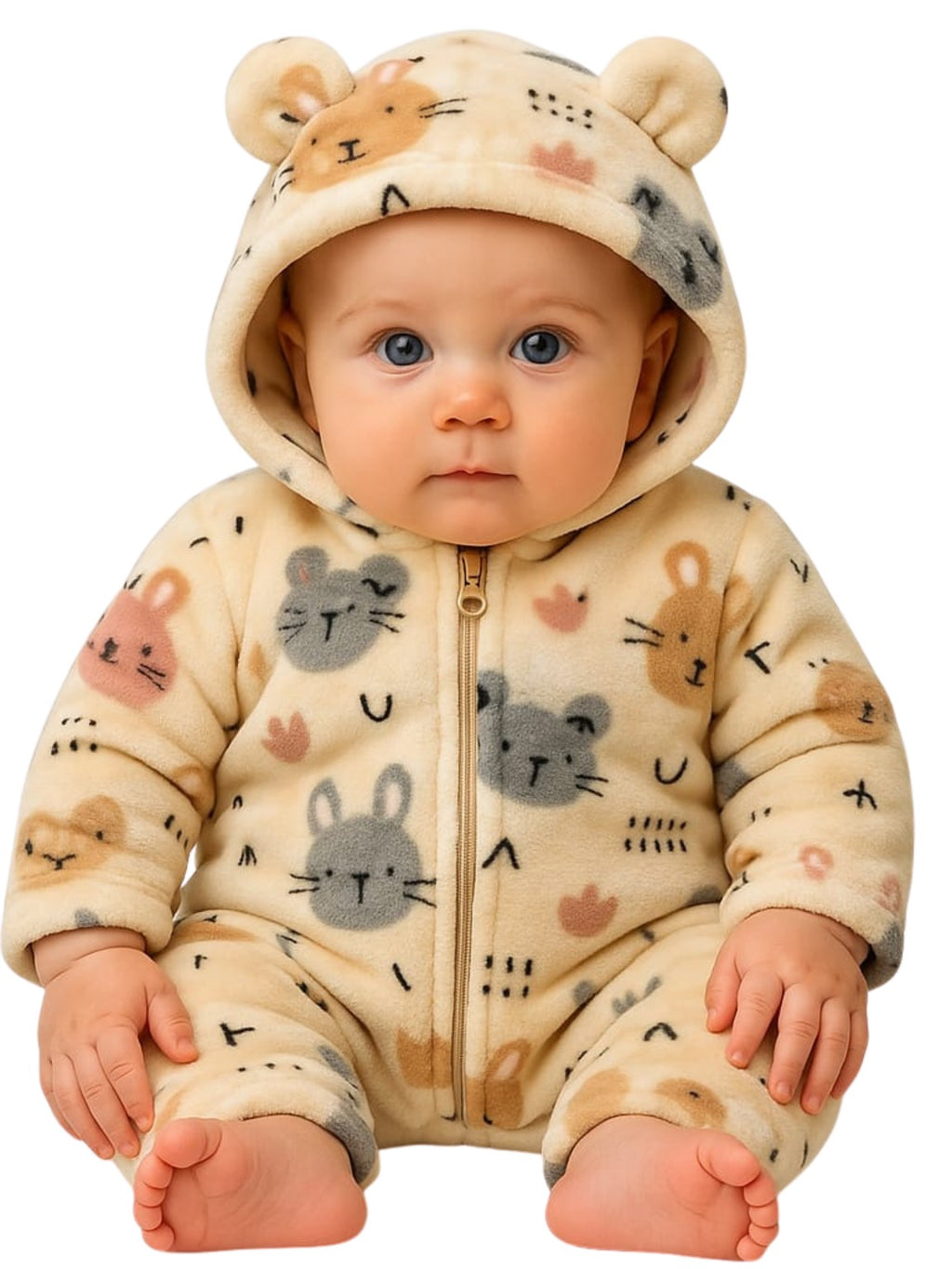 Zipper Cozy Romper - Cat Print