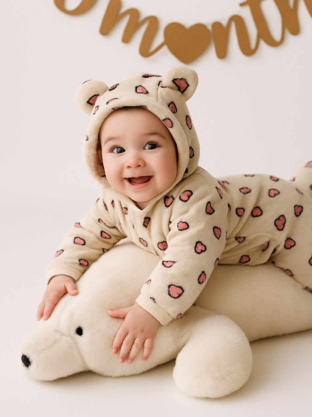 Zipper Cozy Romper - Heart Print