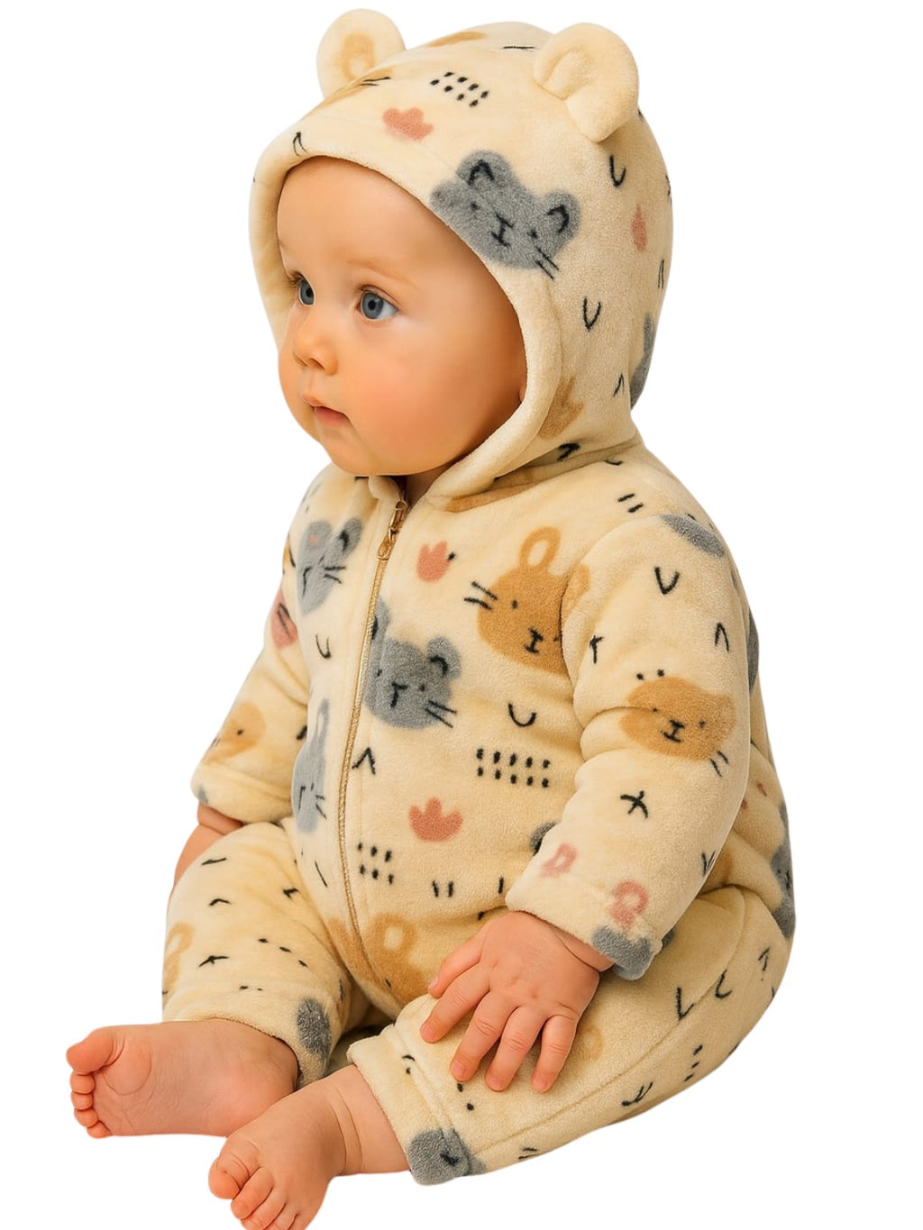 Zipper Cozy Romper - Cat Print