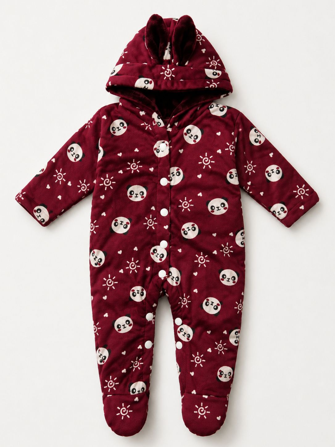 Panda Print Hooded Baby Winter Romper