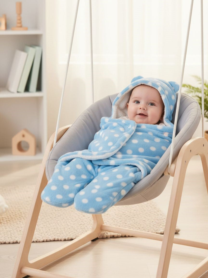 Soft Plush Winter Hooded Dot Print Swaddle for Newborns