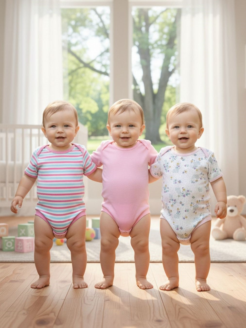 Kucci Short-sleeve, Printed and Plain Cotton Rompers Pack of 3(Pink)