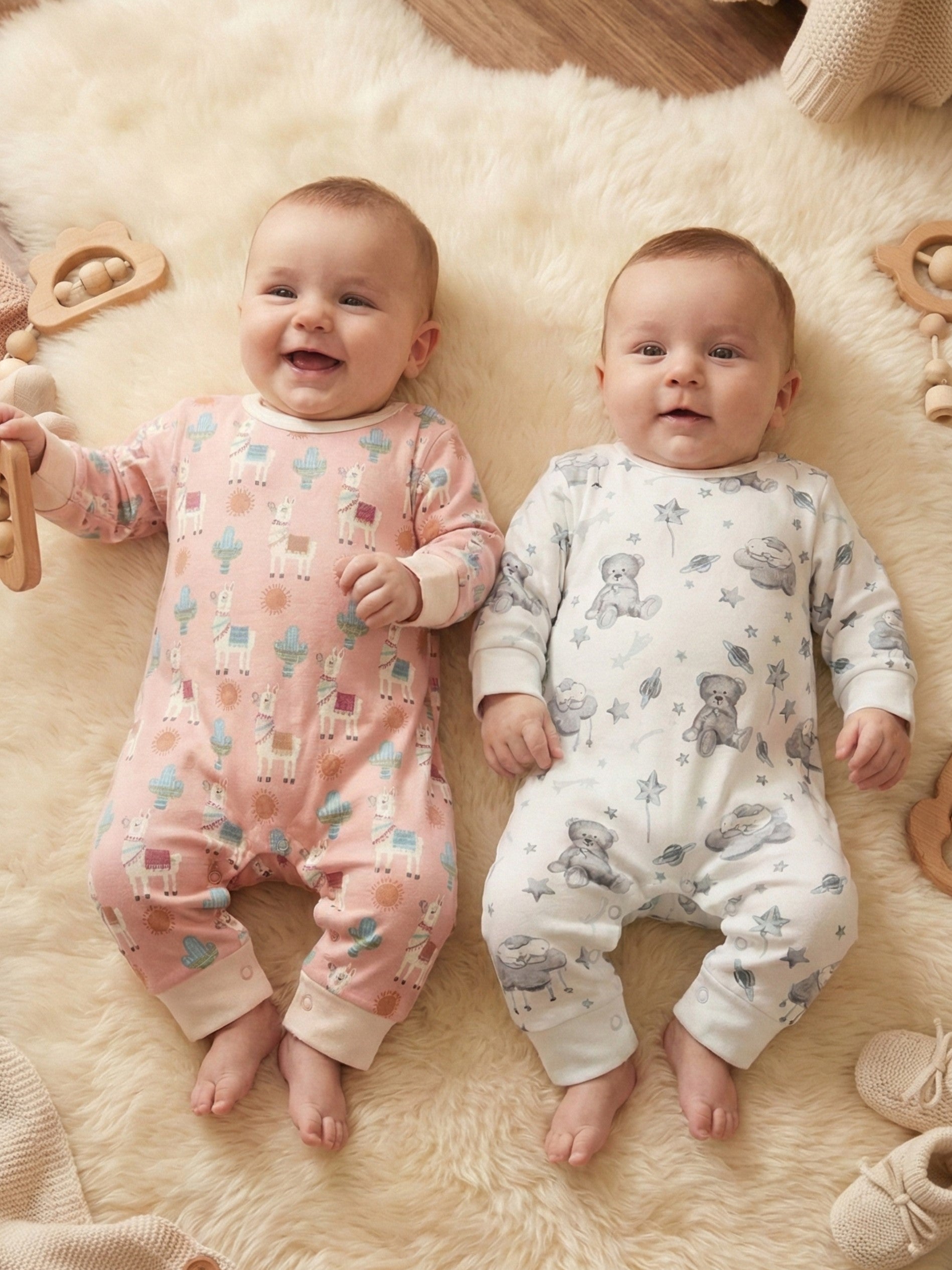 Kucci Full-sleeve, Printed Cotton Rompers - (Pack of 2)