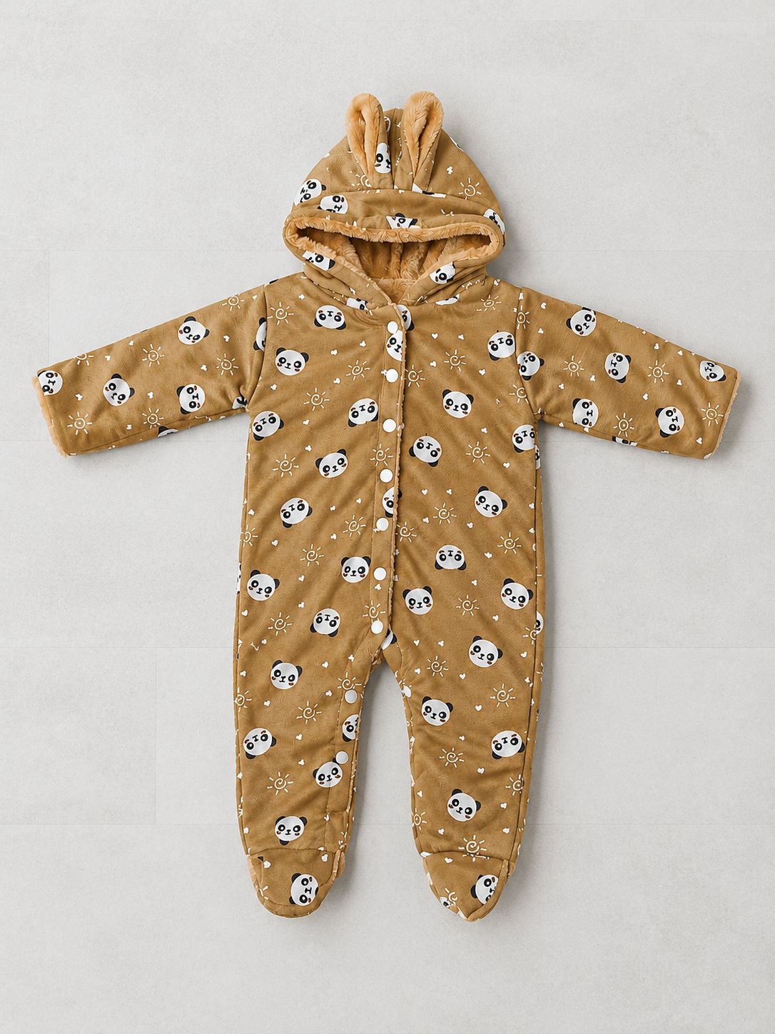 Panda Print Hooded Baby Winter Romper