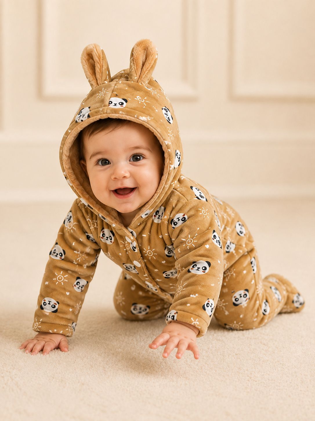 Panda Print Hooded Baby Winter Romper