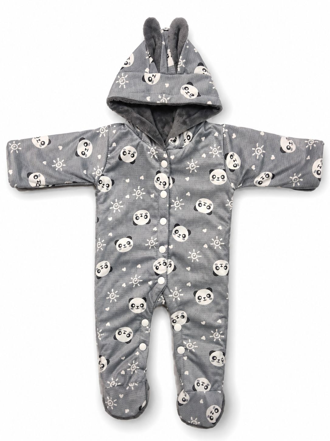 Panda Print Hooded Baby Winter Romper