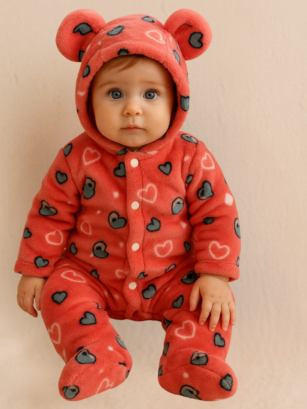 Zipper Cozy Romper - Heart Print