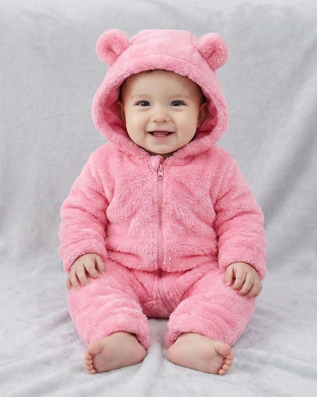 BabyZone Cozy Bear Hooded Plush Baby Romper
