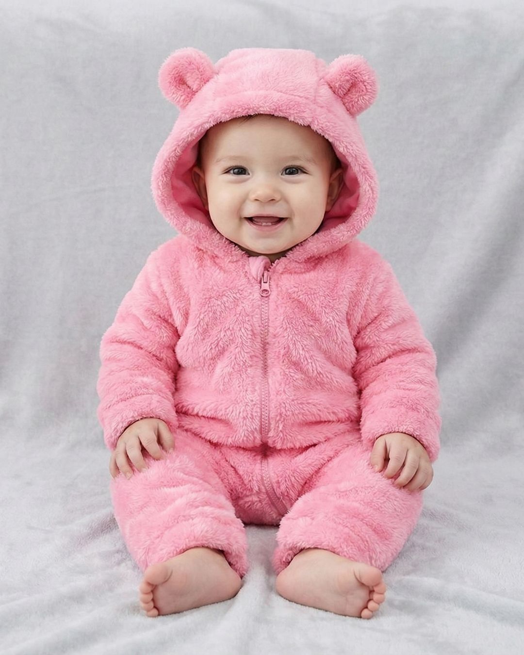 BabyZone Cozy Bear Hooded Plush Baby Romper