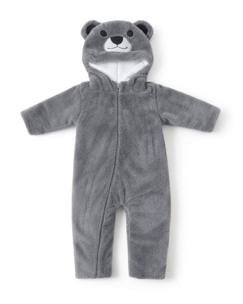 Bear Hooded Plush Fleece Jumpsuit For Newborn & Infants