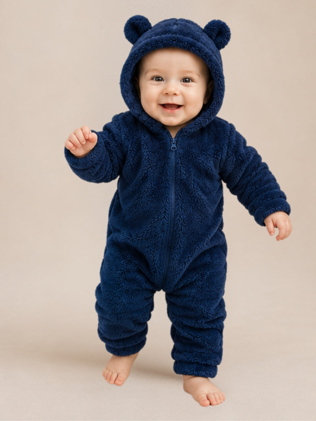 BabyZone Cozy Bear Hooded Plush Baby Romper