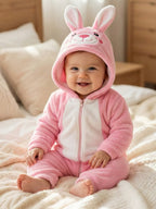 Pink Bunny Plush Hooded Baby Romper