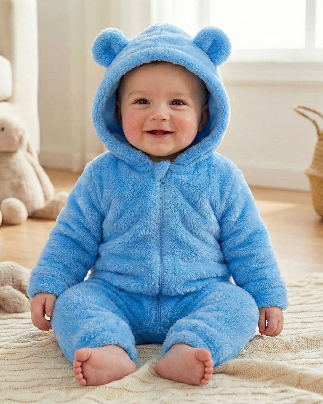 BabyZone Cozy Bear Hooded Plush Baby Romper