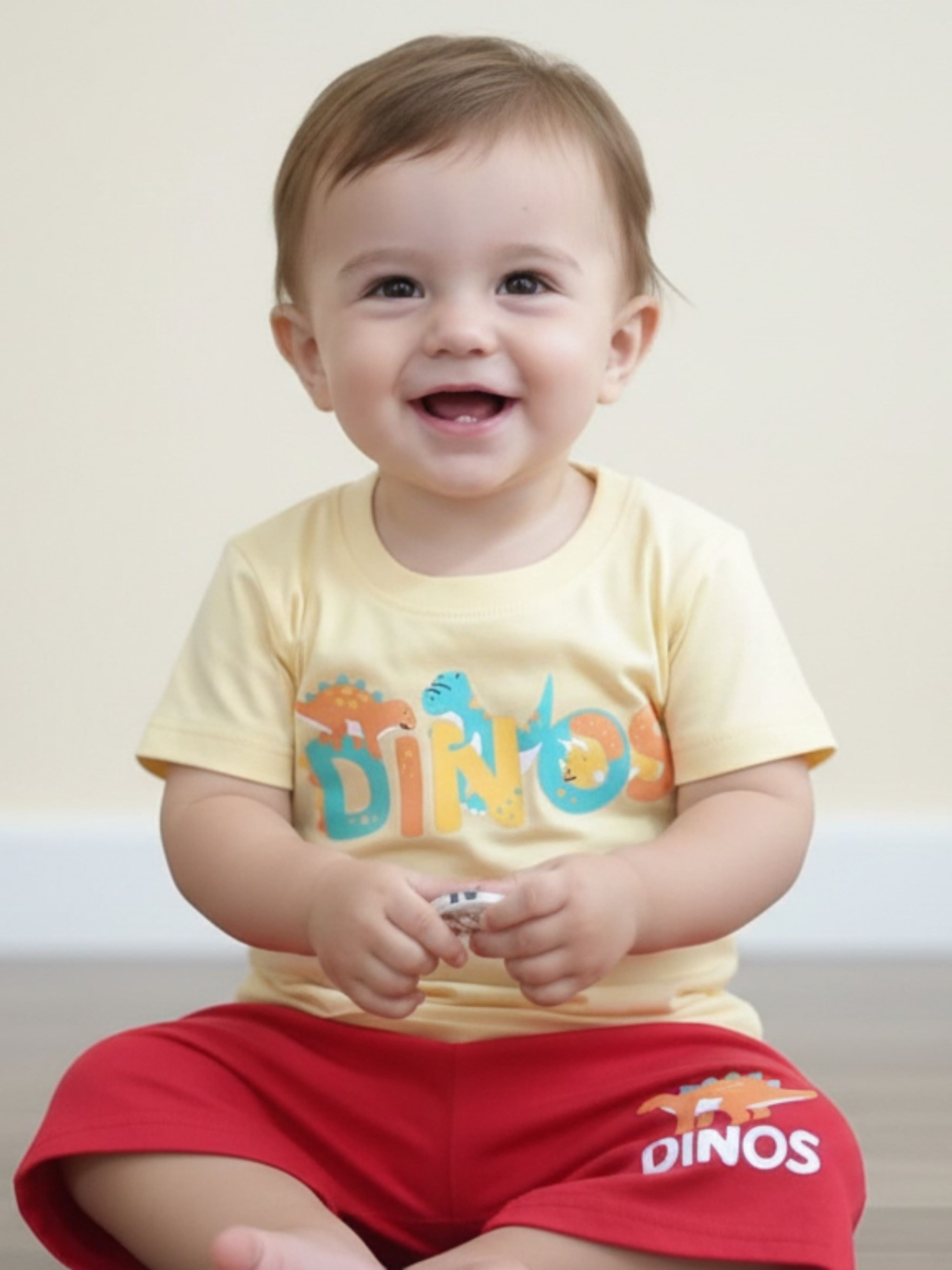 Baby Dinos Print Cotton Set (T-Shirt & Shorts) – Soft Summer Outfit